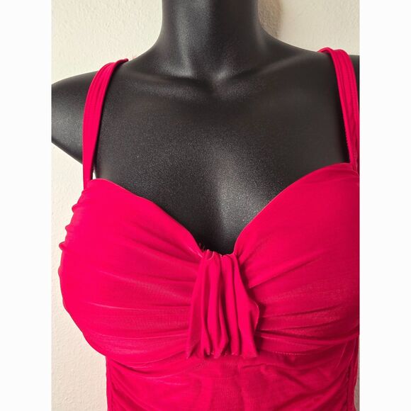La Blanca Ruched One Piece Swimsuit Padded Cups Red Size 10 - Picture 6 of 11